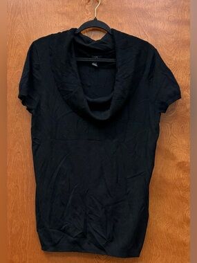 Alfani black cowl neck short sleeve hip length knit sweater stretchy size Large